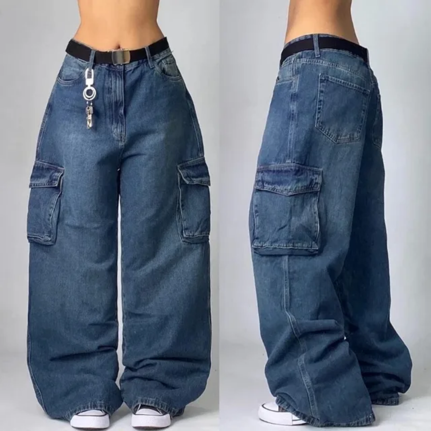Jean cargo baggy femme taille haute
