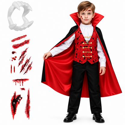 Détail de la cape et de la canne du déguisement vampire garçon