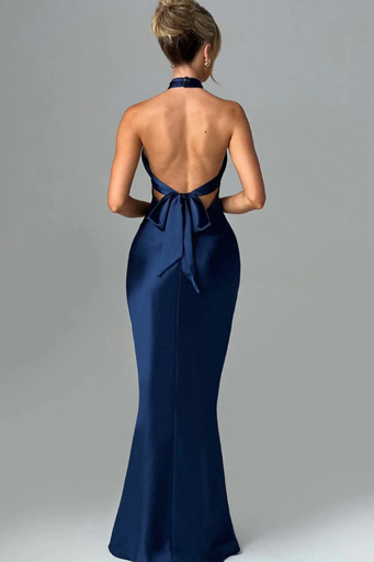 Robe Maxi Satinée Femme Dos-Nu Croisé – Coupe Élégante & Brillante | Invitée de Mariage