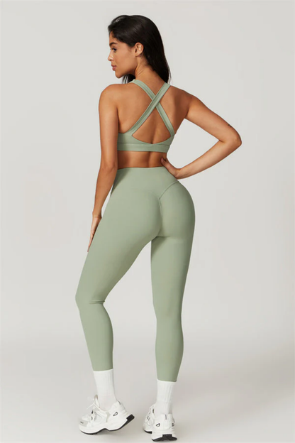 Ensemble Sport Femme Dos Croisé – Brassière et Legging Taille Haute Sculptant