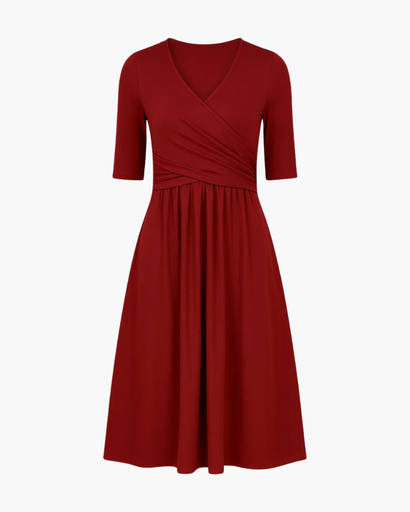 Robe Midi Trapèze Femme Col V – Coupe Flatteuse & Ventre Plat | Cérémonie & Soirée Chic
