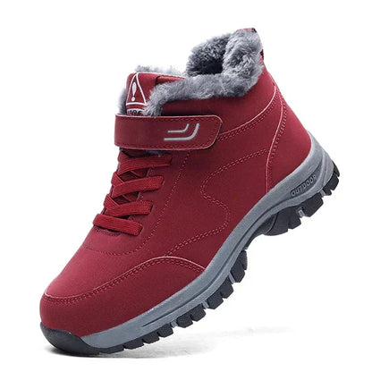 bottes d'hiver fourrées rouges, vue de côté