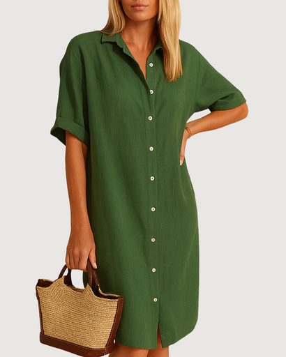 Robe chemise longue à manches courtes avec ceinture