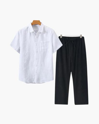 Ensemble Estival Homme – Chemise Courte à Boutons & Pantalon Ample