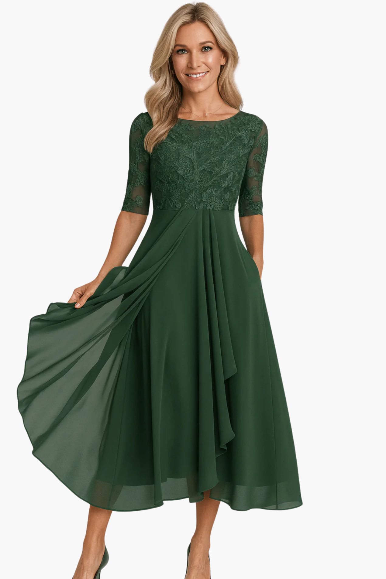 Robe Midi Élégante Femme Dentelle – Robe Fluide Chic Pour Occasion