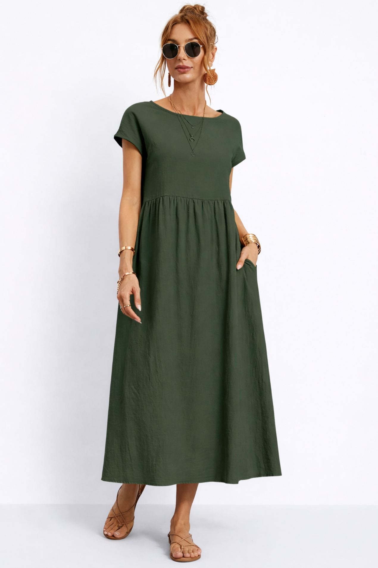 Robe Longue Femme Décontractée – Robe Fluide Avec Poches Style Minimaliste
