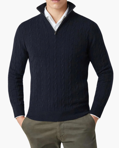 Pull homme torsadé à col zippé