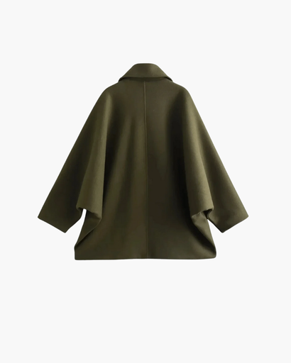 Manteau Femme Oversize en Laine Mélangée – Élégant avec Col Revers et Manches Chauve-Souris