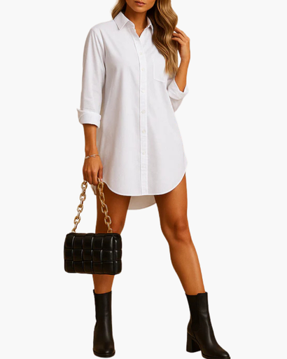 Robe chemise femme à manches longues et fermeture boutonnée