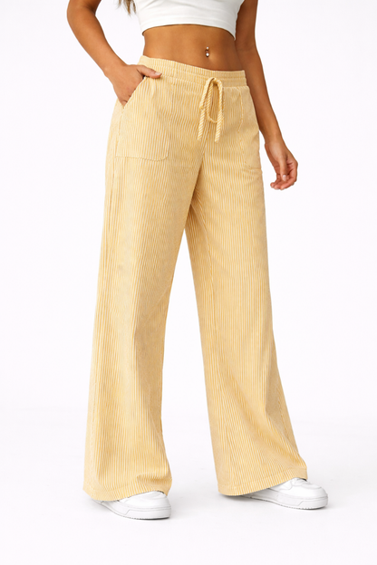 Pantalon femme rayé jaune, vue de face