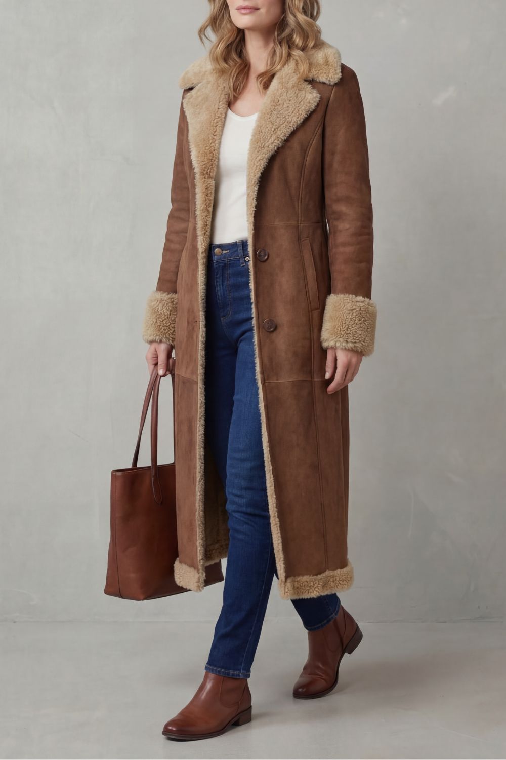Manteau long femme, vue portée de dos