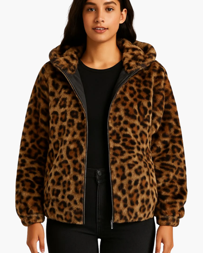 Veste Femme en Fausse Fourrure à Motif Léopard – Chaude & Tendance