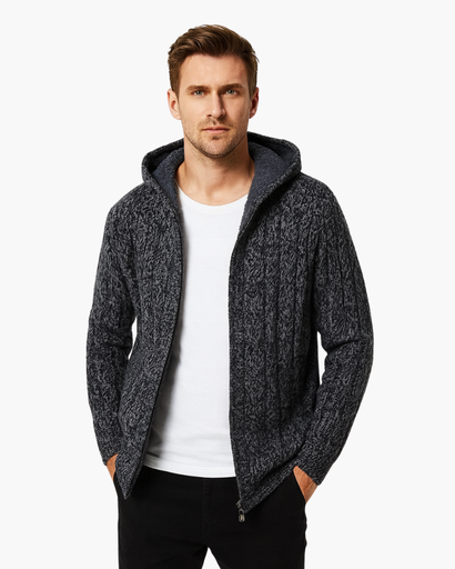 Gilet à Capuche Homme | Maille Torsadée et Doublure Chaude