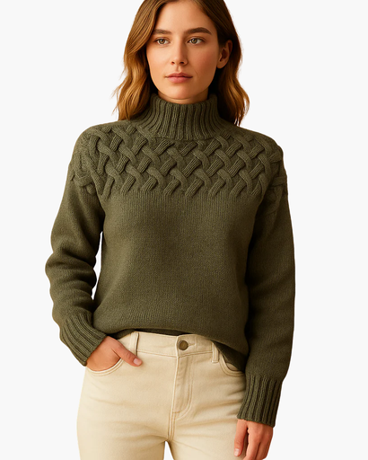 Pull long en maille torsadée avec col pour femme