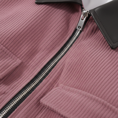 veste courte en velours côtelé rose pour femme, détail des poches poitrine