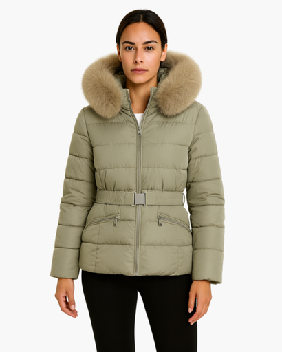 Doudoune Femme Ceinturée avec Capuche en Fausse Fourrure – Élégance & Chaleur