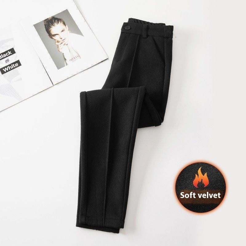 Pantalon femme effet laine noir