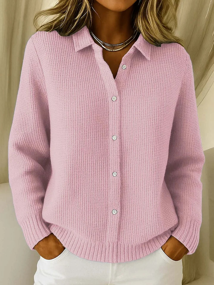 Pull femme en maille texturée à col, coloris rose