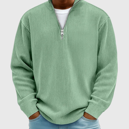 pull femme col montant demi-zip, coloris vert