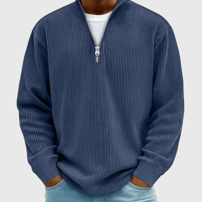 pull femme col montant demi-zip, coloris bleu marine
