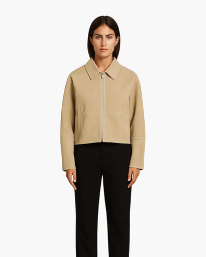 Veste Courte à Fermeture Zippée | Élégance Minimaliste et Coupe Droite