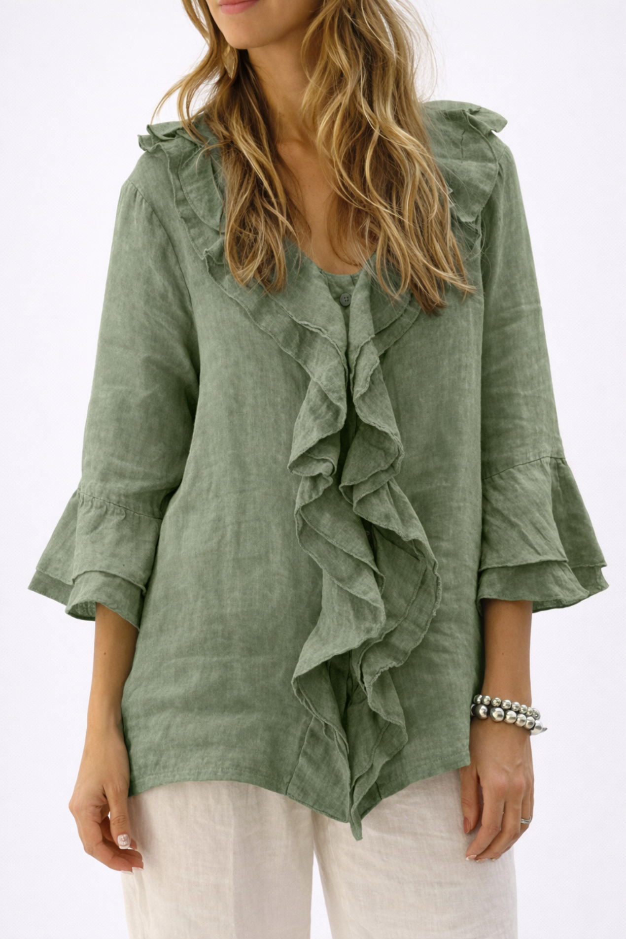 Blouse Femme à Volants – Haut Fluide Élégant à Manches 3/4