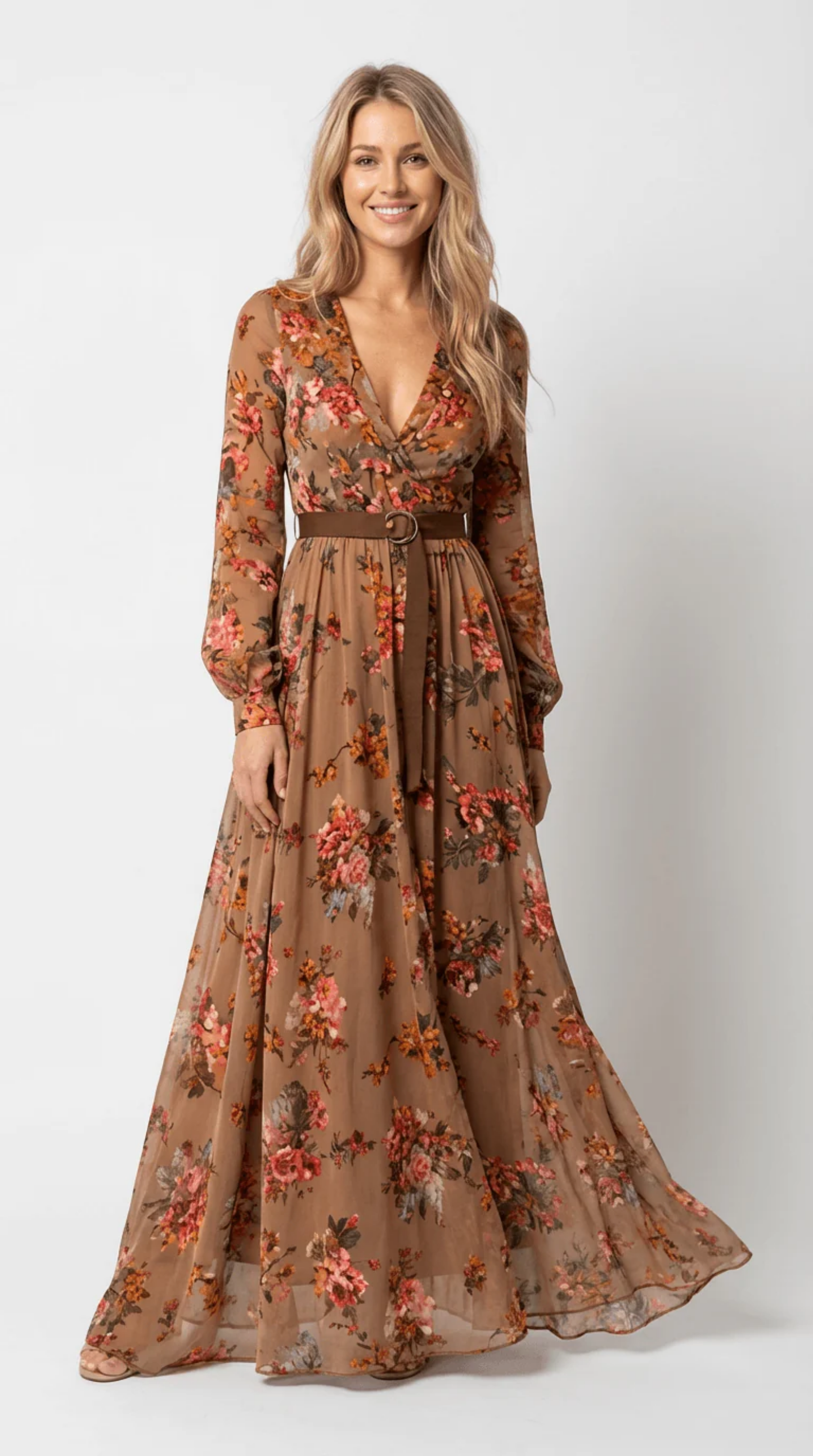 Robe Longue Bohème Femme Vert Foncé avec Broderies Florales