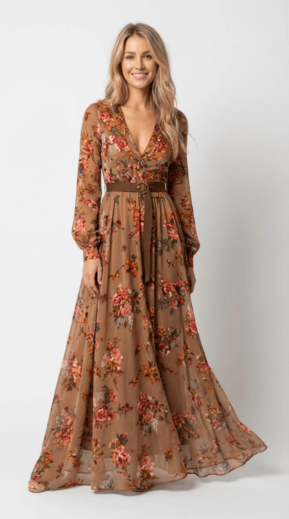 Robe Longue Bohème Femme Vert Foncé avec Broderies Florales