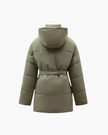Manteau matelassé femme avec capuche et ceinture