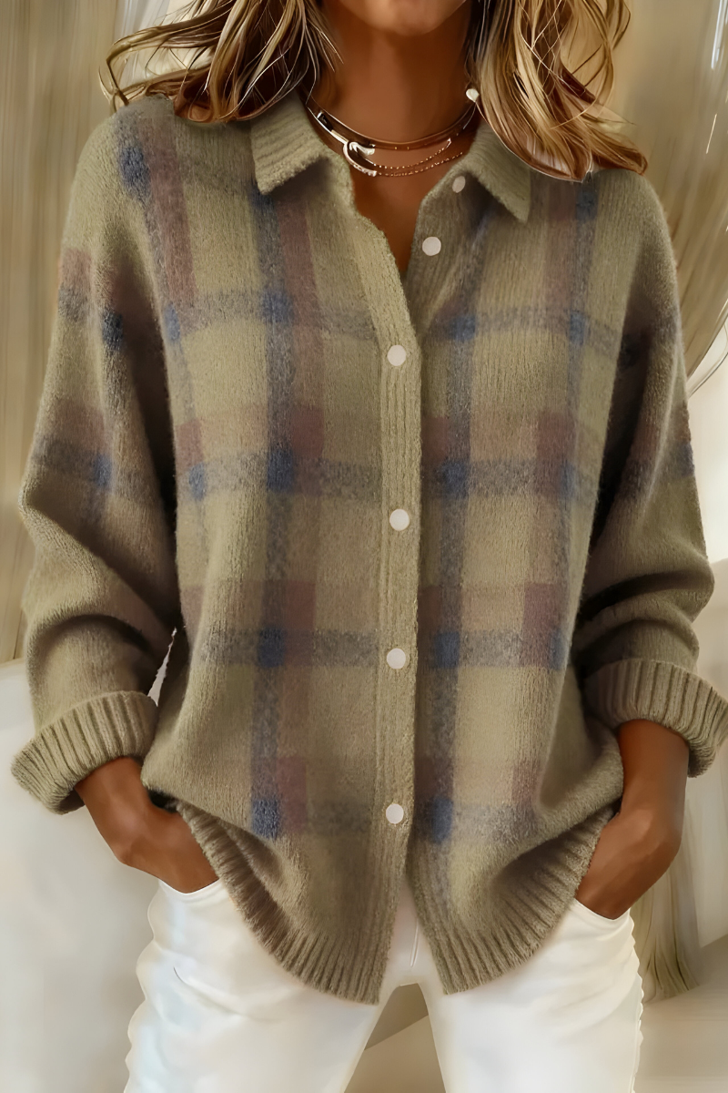 cardigan femme en maille à carreaux, coloris marron