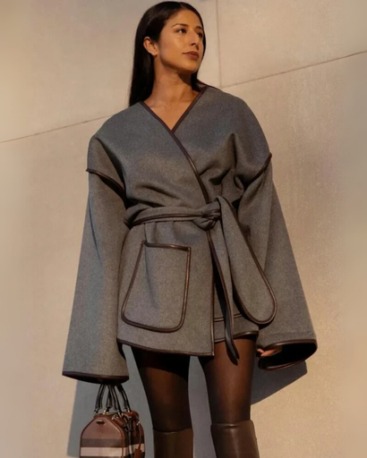 Manteau Femme avec Ceinture et Col V – Élégante Veste pour l’Automne et l’Hiver