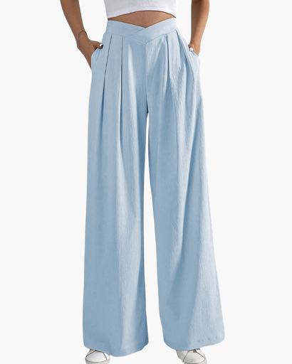 Pantalon femme taille haute avec plis