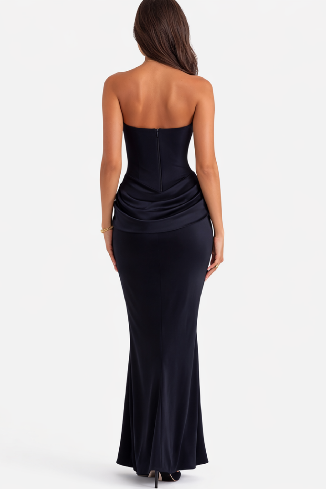 Robe Longue Bustier Soirée Cocktail Glamour – Marron