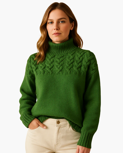 Pull long en maille torsadée avec col pour femme