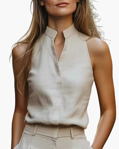 Haut sans manches femme avec col montant et encolure en V