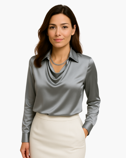 Chemisier femme col bénitier à manches longues