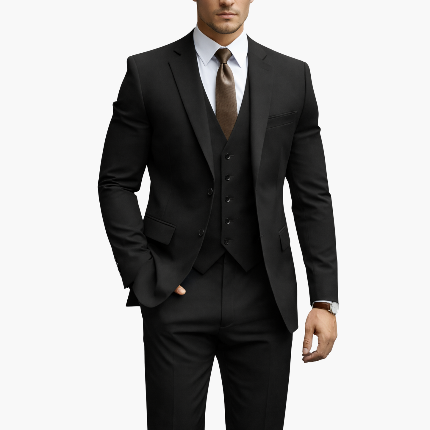 Costume homme 3 pièces élégant coupe ajustée avec gilet veste et pantalon style formel moderne