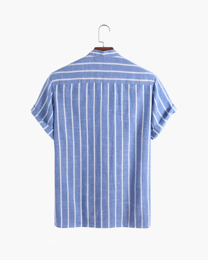 Blouse rayée pour homme – Col officier, manches courtes