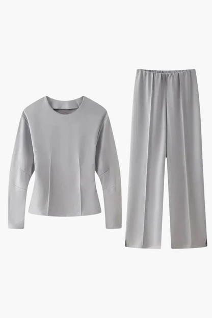 Ensemble Femme Élégant – Haut Ajusté à Manches Longues et Pantalon Large