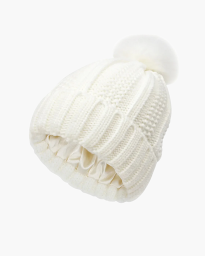 Bonnet Tricoté Doux avec Doublure Satinée et Pompon | Chaleur et Élégance