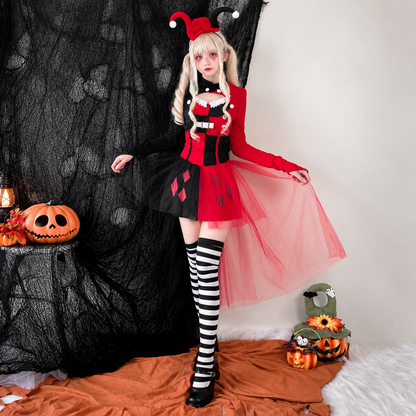 Costume d'arlequin rouge et noir, coupe adulte