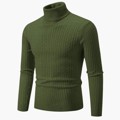 Pull Col Roulé Homme – Tricot Torsadé à Manches Longues