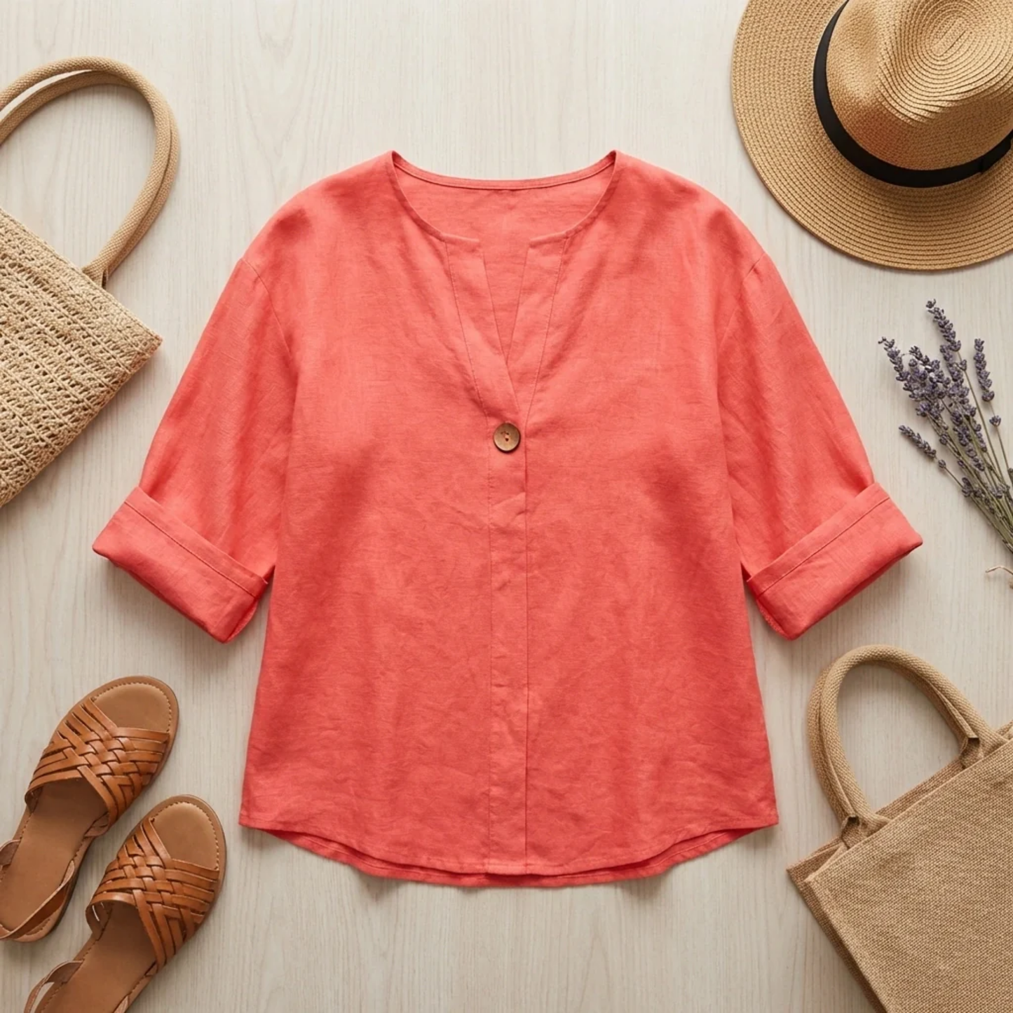 Blouse Femme en Lin – Coupe Fluide et Col en V Élégant | Blouse Respirante