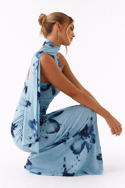 Robe Longue Asymétrique Drapée Bustier Élégante Soirée Cérémonie
