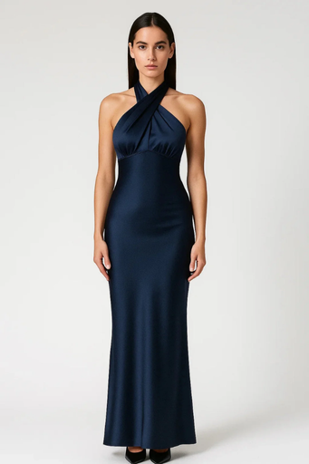 Robe Maxi Satinée Femme Dos-Nu Croisé – Coupe Élégante & Brillante | Invitée de Mariage