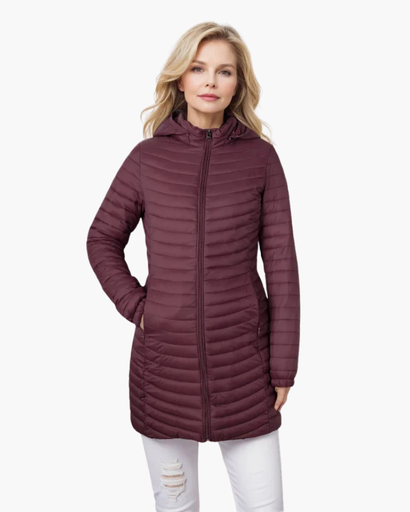 Manteau long matelassé à capuche pour femme