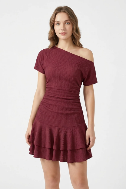 Robe Courte Femme Asymétrique – Robe Ajustée À Volants Style Élégant