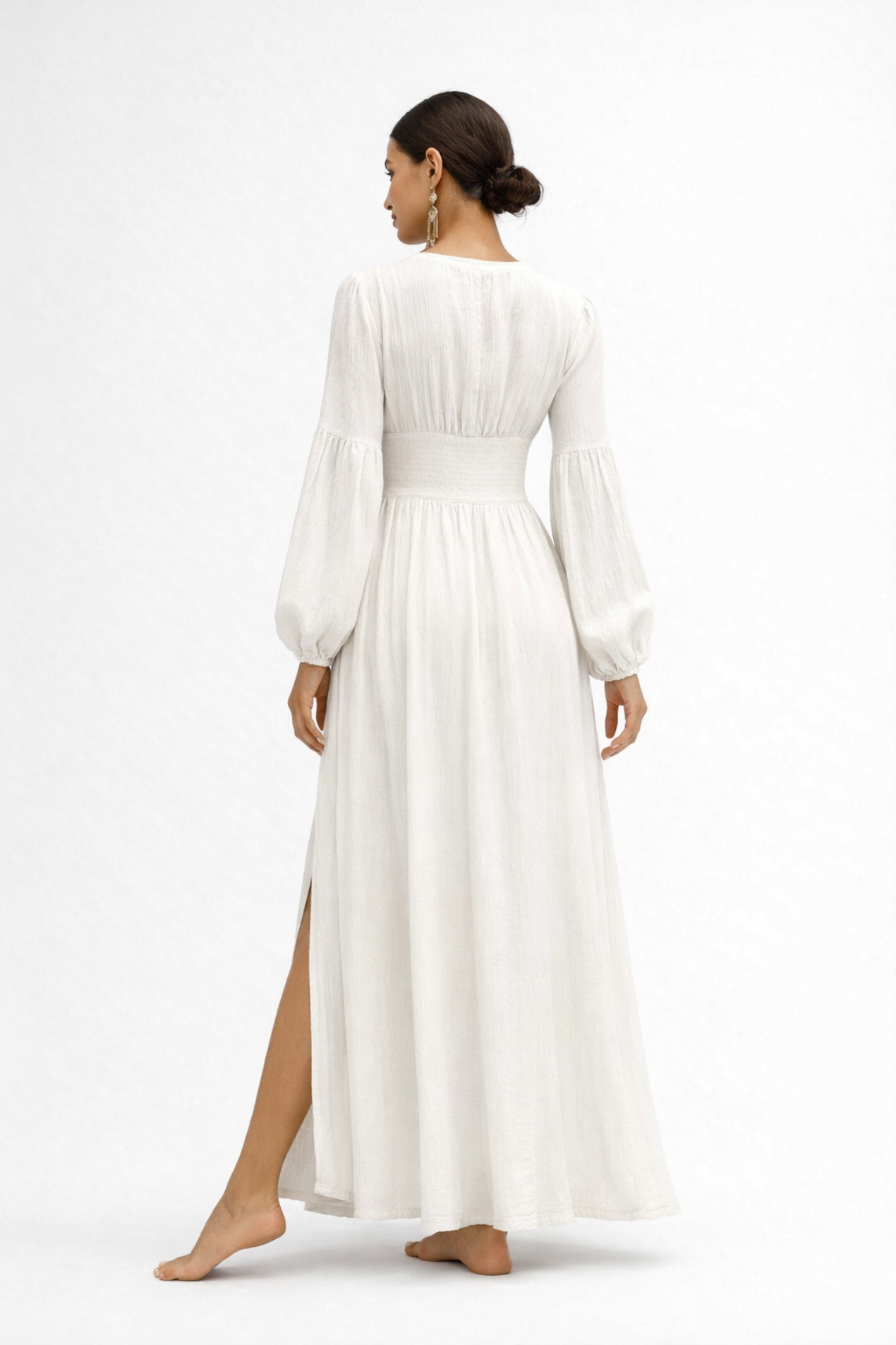 Robe Longue Femme Col V – Robe Fluide Élégante À Manches Longues