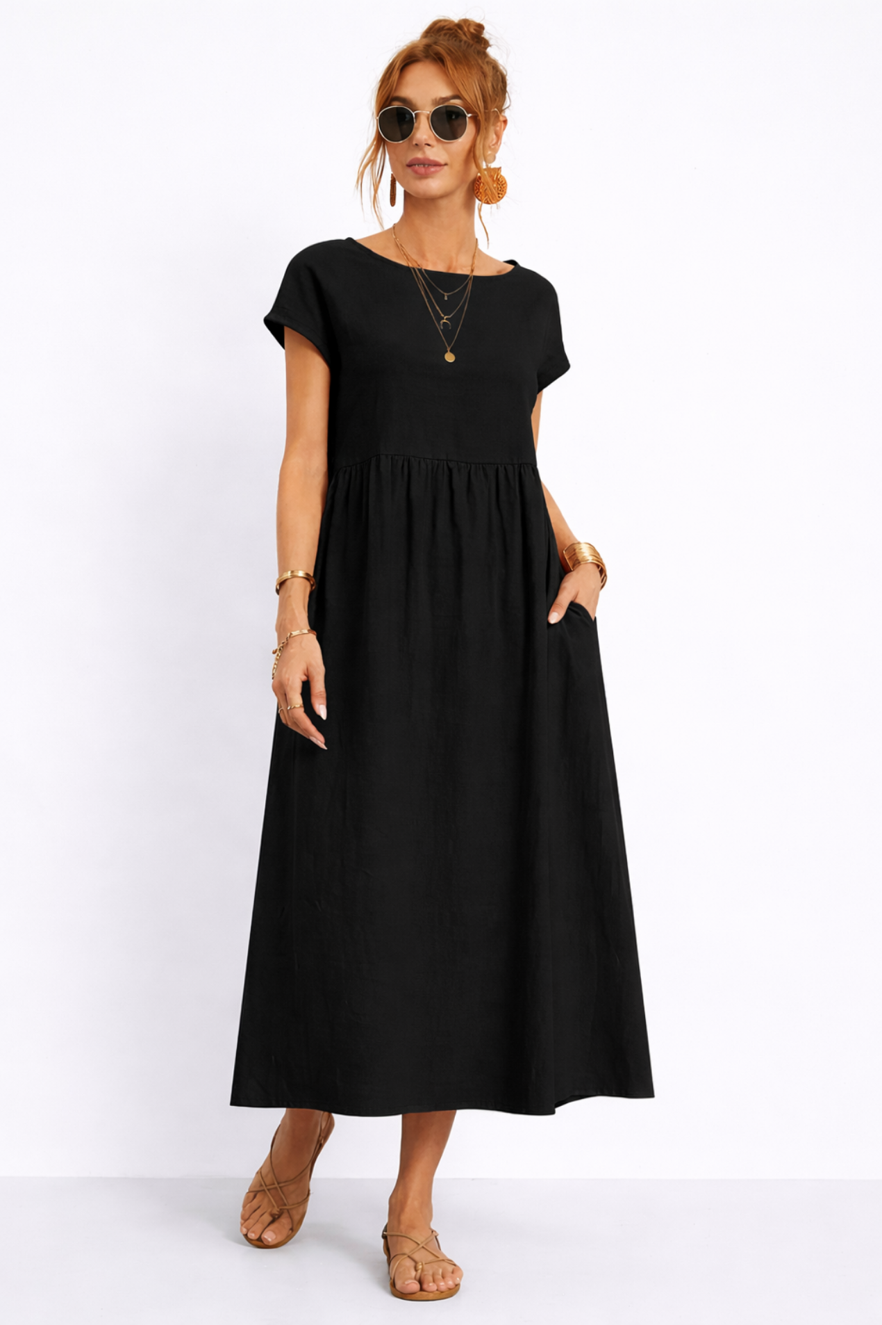 Robe Longue Femme Décontractée – Robe Fluide Avec Poches Style Minimaliste