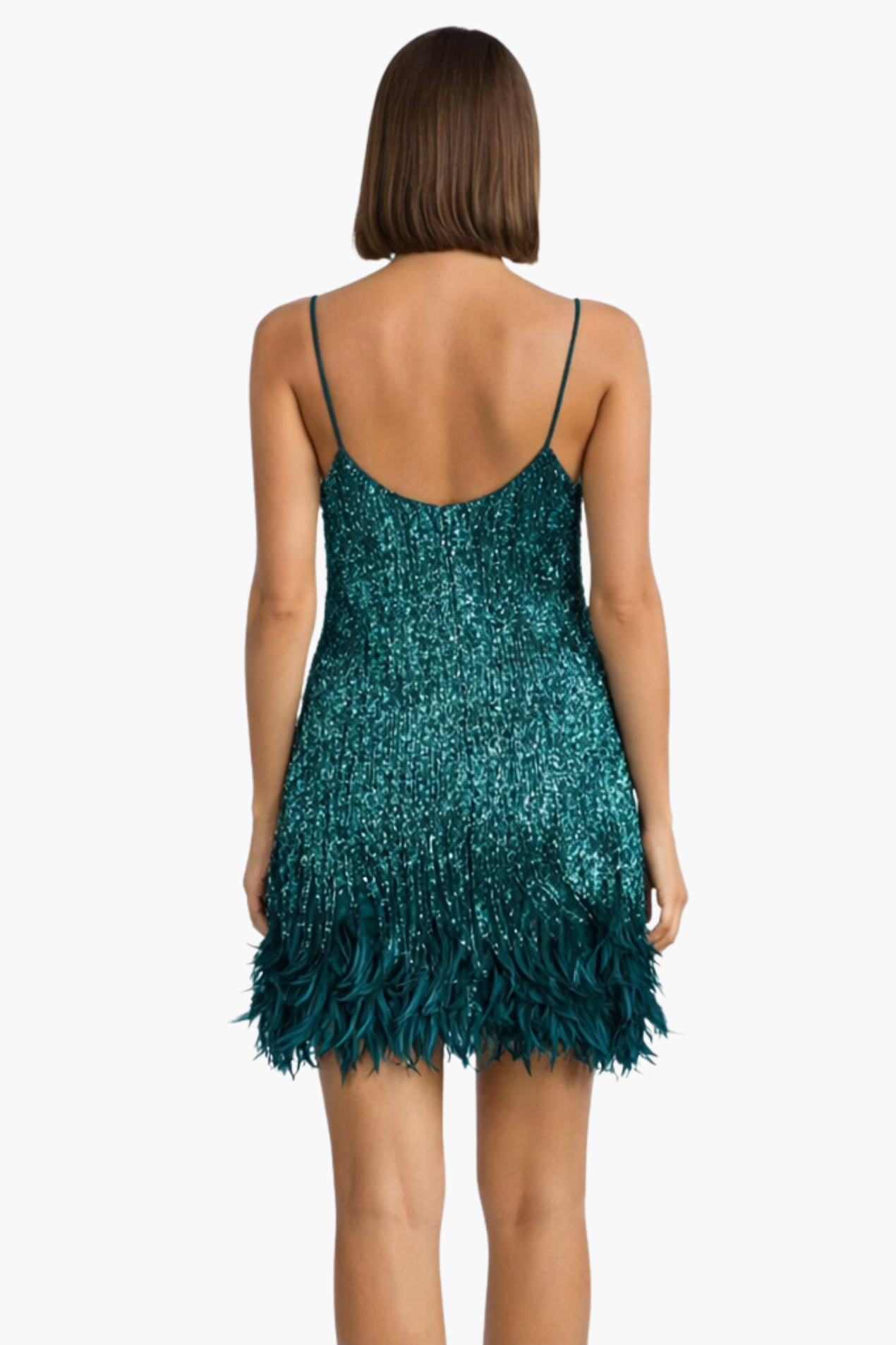 Robe mini femme scintillante à franges – Robe de soirée à sequins avec plumes